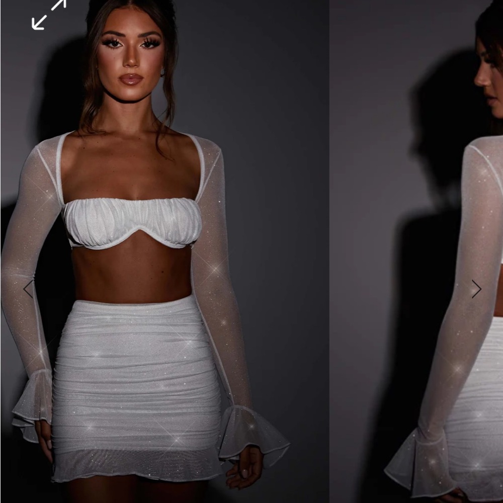 BABYBOO FASHION White glitter Two-Piece Set with Sheer Sleeves
